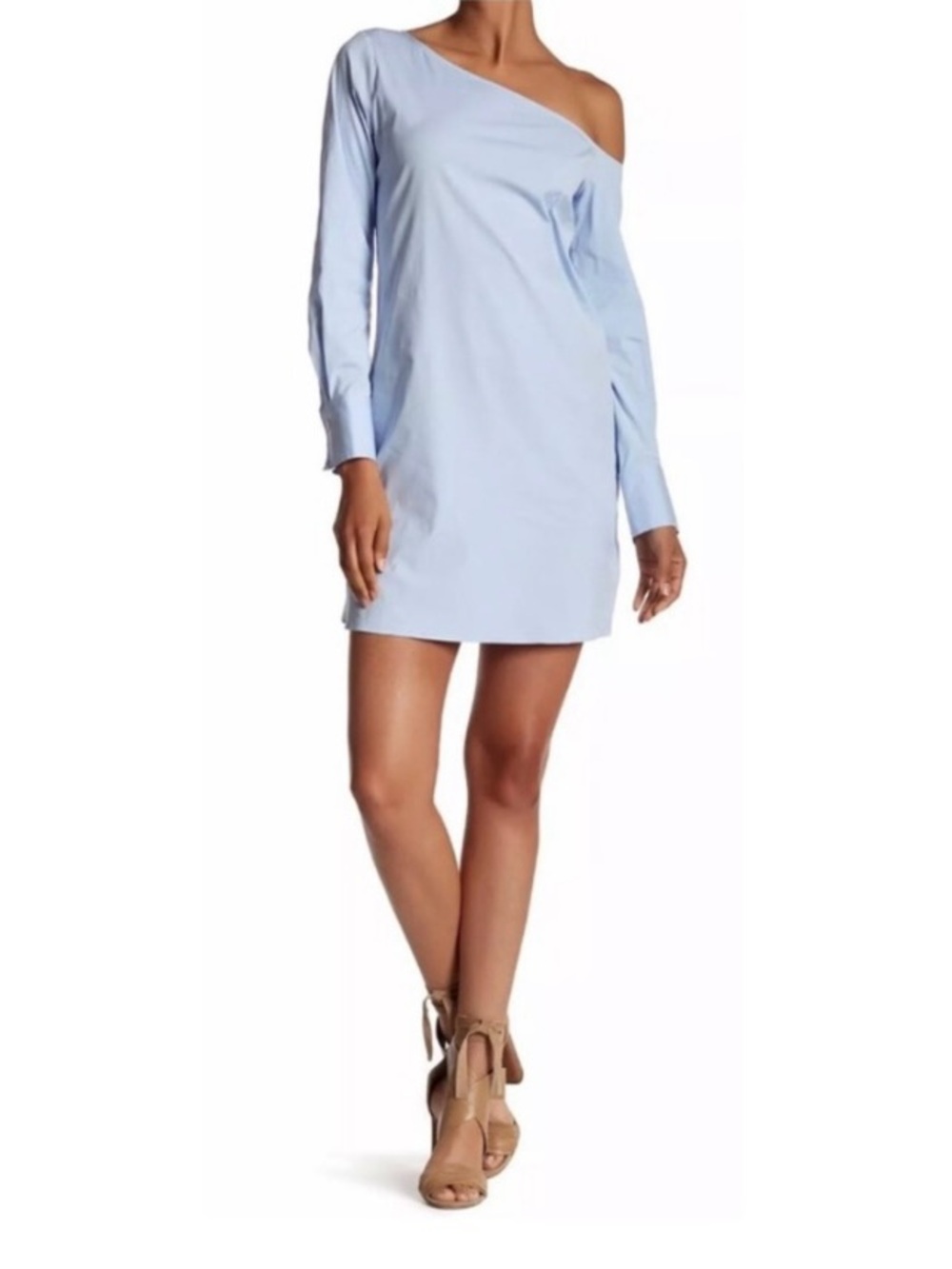 THEORY Ulrika B One Shoulder Cotton-Stretch Mini Dress in Light Blue - 6